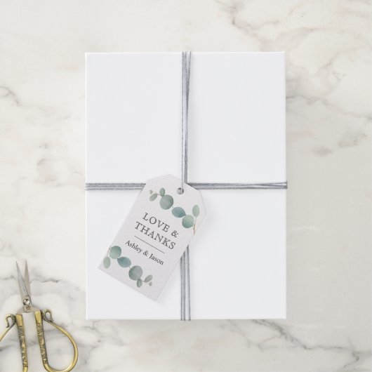 Étiquettes-cadeau Aquarelle Eucalyptus Merci vert Favoriser (Avec de la ficelle)