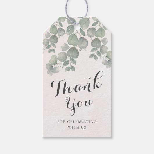 Étiquettes-cadeau Aquarelle Eucalyptus Sage Vert & Mariage orange (Devant)