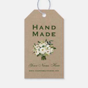 Étiquettes-cadeau Aquarelle Faite à la main Vert Floral Kraft Tags