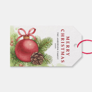Étiquettes-cadeau Aquarelle Festif Boule Rouge Ornament Noël