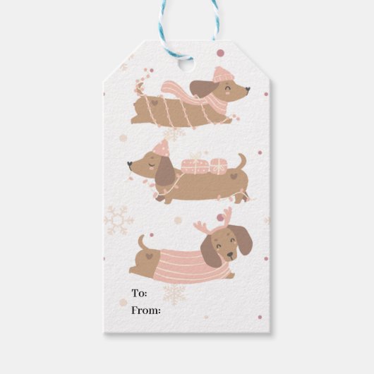 Étiquettes-cadeau Aquarelle festive Dachshund (Devant)