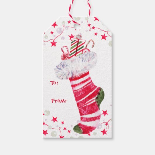 Étiquettes-cadeau Aquarelle festive Fourrure de Noël (Devant)