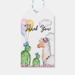 Étiquettes-cadeau Aquarelle Fiesta Llama Merci
