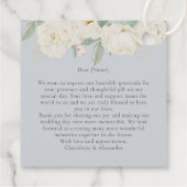 Étiquettes Cadeau Aquarelle fleurs blanches, bleu clair mariage (Dos)