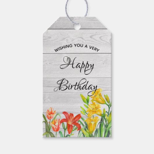 Étiquettes-cadeau Aquarelle Fleurs d'été Joyeux anniversaire (Devant)