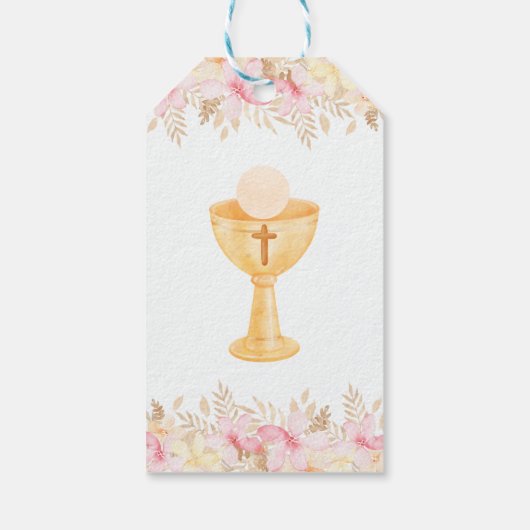 Étiquettes-cadeau Aquarelle Fleurs roses en première communion espag (Dos)