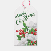 Étiquettes-cadeau Aquarelle Floral Blanc Rouge Vert Joyeux Noël (Devant)