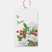 Étiquettes-cadeau Aquarelle Floral Blanc Rouge Vert Joyeux Noël (Dos)