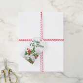Étiquettes-cadeau Aquarelle Floral Blanc Rouge Vert Joyeux Noël (Avec de la ficelle)