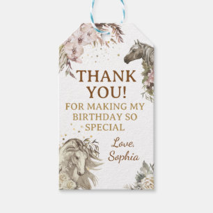Étiquettes-cadeau Aquarelle Floral cheval fille d'anniversaire
