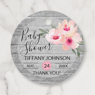Étiquettes Cadeau Aquarelle Floral Gris rose Baby shower rustique