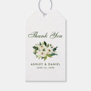 Étiquettes-cadeau Aquarelle Floral Vert Mariage blanc Merci