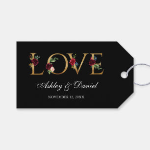 Étiquettes-cadeau Aquarelle Florale Bourgogne Noir Or Amour Mariage