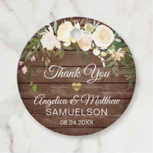 Étiquettes Cadeau Aquarelle Florale Crème Rustique Mariage Merci