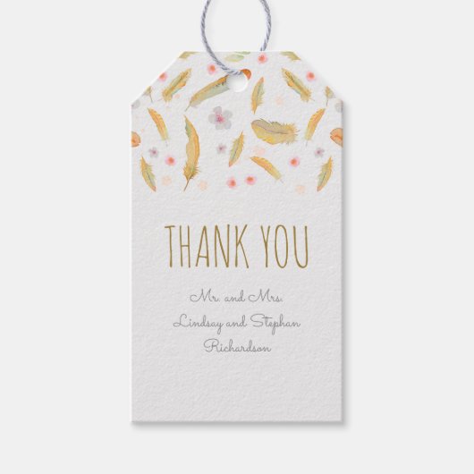 Étiquettes-cadeau Aquarelle Florale plumes Mariage Boho (Devant)