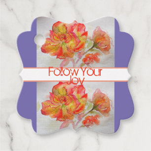 Étiquettes Cadeau Aquarelle Florale rose Orange Suivez Votre Joie Gi