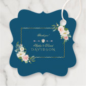 Étiquettes Cadeau Aquarelle Flush Flowers Mariage Gold Navy (Dos)