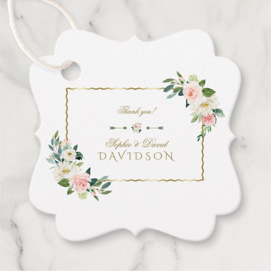Étiquettes Cadeau Aquarelle Flush Flowers Mariage Gold Navy (Devant)