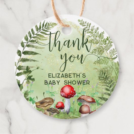 Étiquettes Cadeau Aquarelle Forêt Ferns Champignons Script de verdur (Devant)