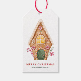 Étiquettes-cadeau Aquarelle Gingerbread Maison Noël