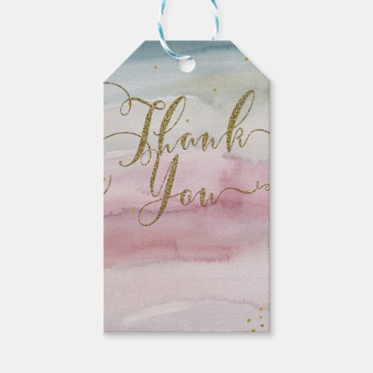Étiquettes-cadeau Aquarelle Glam moderne or Merci élégant (Devant)