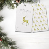 Étiquettes-cadeau Aquarelle Gold Reindeer Joyeux Noël
