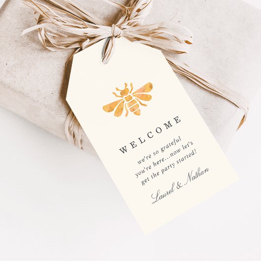 Étiquettes-cadeau Aquarelle Golden Bee Wedding Bienvenue