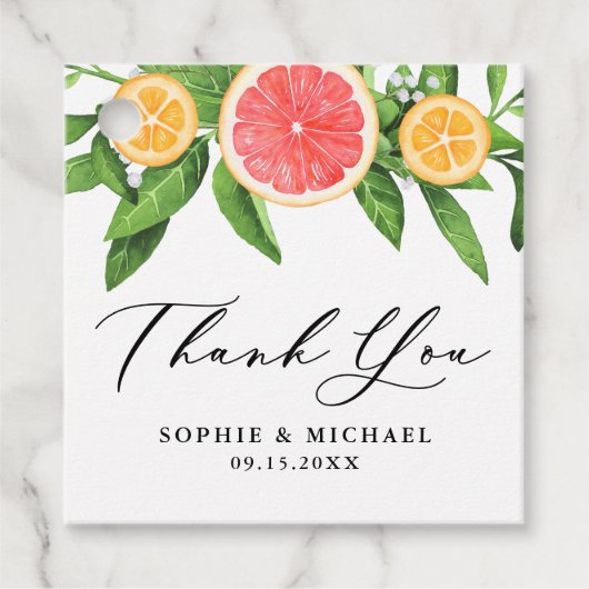 Étiquettes Cadeau Aquarelle Grappes et Oranges Mariage d'été (Devant)