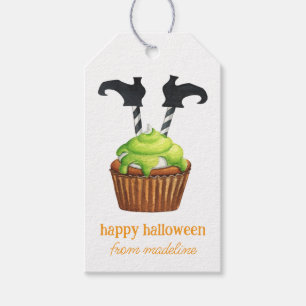 Étiquettes-cadeau Aquarelle Halloween sorcière Cupcake et bonbon
