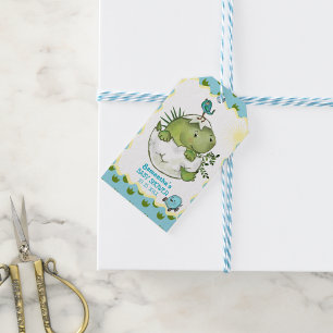 Étiquettes-cadeau Aquarelle Hatching Dino Baby shower Favoriser la b