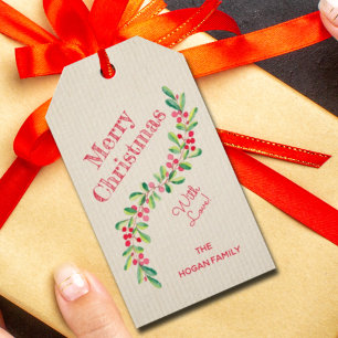 Étiquettes-cadeau Aquarelle Holly et Berries Swag Noël