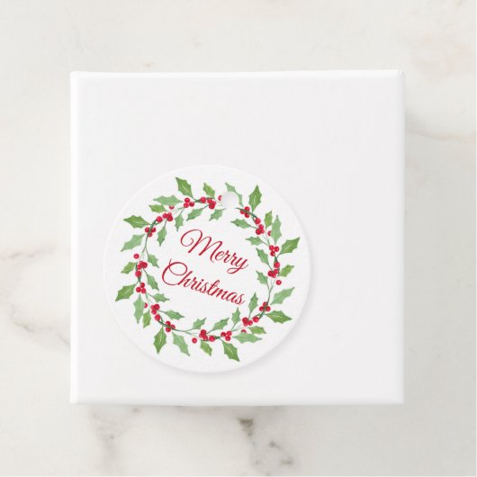 Étiquettes Cadeau Aquarelle Holly Wreath (En situation)
