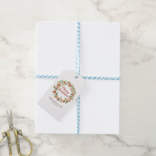 Étiquettes-cadeau Aquarelle Holly Wreath Joyeux Noël