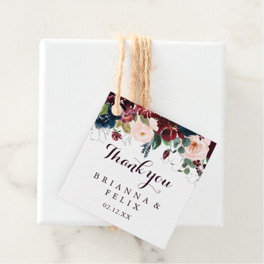 Étiquettes Cadeau Aquarelle illustrée automne Mariage floral (En situation)