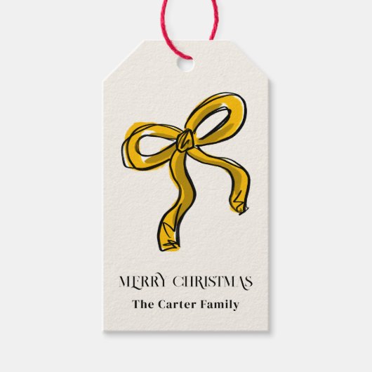 Étiquettes-cadeau Aquarelle Jaune Or Sketch Bow (Devant)