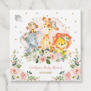 Étiquettes Cadeau Aquarelle jungle fleurie safari animaux bébés sauv