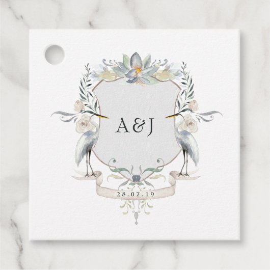 Étiquettes Cadeau Aquarelle Lakeside Mariage Monogram Crest (Devant)