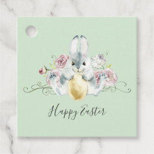 Étiquettes Cadeau Aquarelle Lapin & Fleurs Pâques