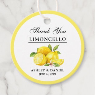 Étiquettes Cadeau Aquarelle Lemons Limoncello Mariage Round