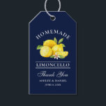 Étiquettes-cadeau Aquarelle Lemons Limoncello Merci bleu<br><div class="desc">Elégant Aquarelle Citrons fait maison Limoncello Mariage Mercis Tags - Bleu</div>