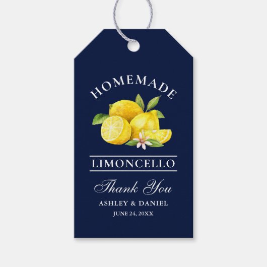 Étiquettes-cadeau Aquarelle Lemons Limoncello Merci bleu (Devant)