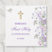 Étiquettes Cadeau Aquarelle Lilac Fleurs Première communion (Devant)