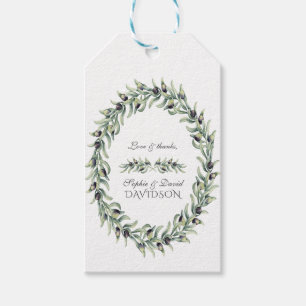 Étiquettes-cadeau Aquarelle luxuriante Branches d'olive Mariage de c