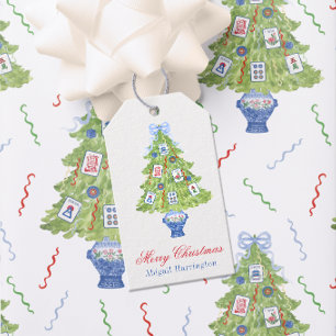 Étiquettes-cadeau Aquarelle Mahjong Christmas Tree