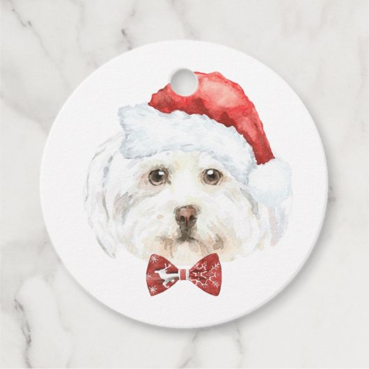 Étiquettes Cadeau Aquarelle Maltese à Santa Hat Noël (Devant)
