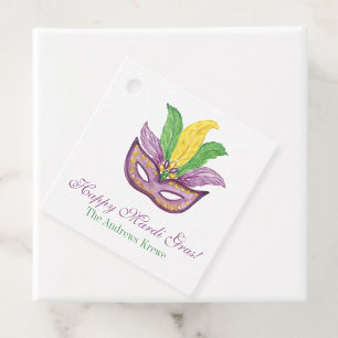 Étiquettes Cadeau Aquarelle Mardi Gras Masques King Cake Crown