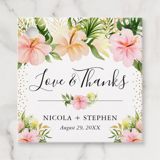 Étiquettes Cadeau Aquarelle Mariage de fleurs tropicales (Devant)