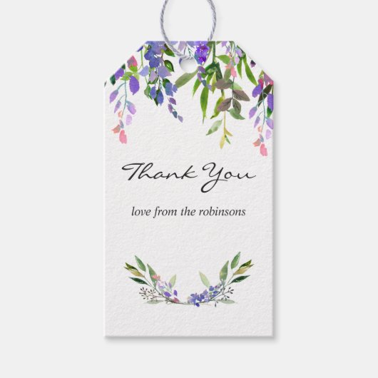 Étiquettes-cadeau Aquarelle Mariage ultra violet Merci floral (Devant)