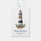 Étiquettes-cadeau Aquarelle marine du phare de Noël (Devant)