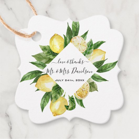 Étiquettes Cadeau Aquarelle méditerranéenne Citron Mariage tropical (Devant)